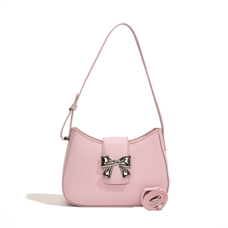 Women's Medium Pu Leather Solid Color Bow Knot Elegant Basic Square Zipper Underarm Bag