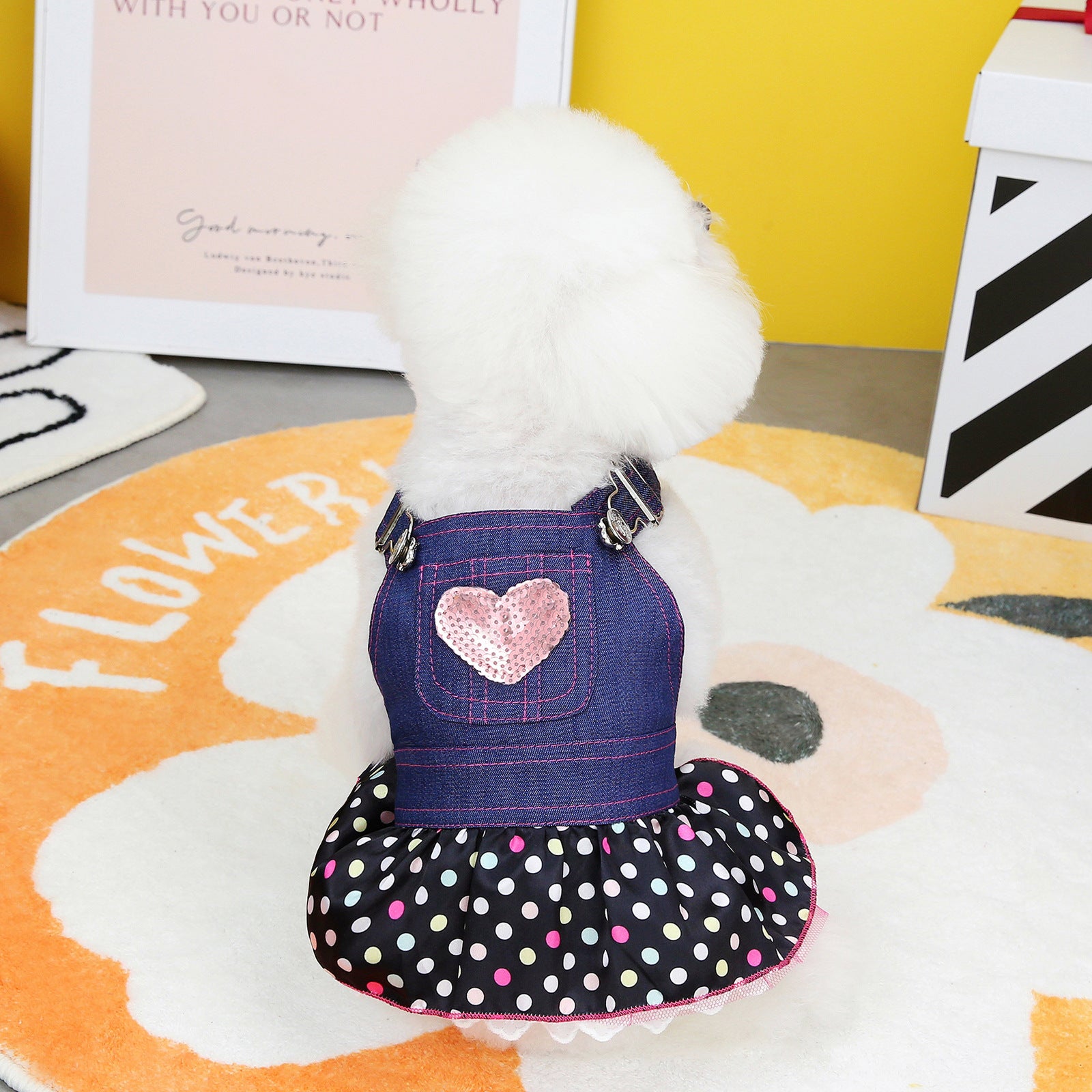 Heart Pattern Dot Denim Dog Dress