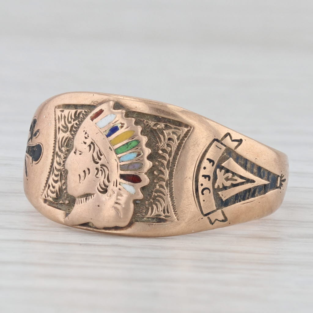 Vintage TOTE Order of Red Men Ring 10k Rose Gold Size 11.25 Cigar Band Style