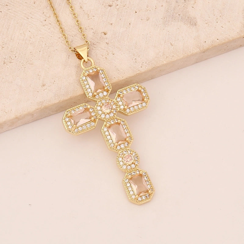 Hip-hop Cross Copper Inlaid Zircon Necklace