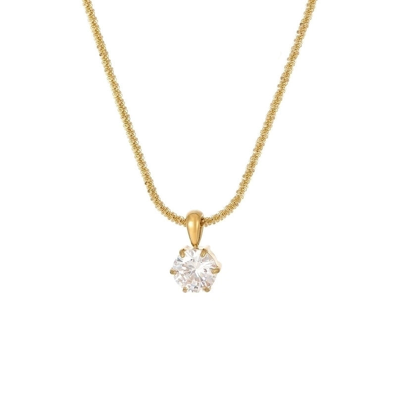 2 Pieces Classic Style Solid Color 304 Stainless Steel Zircon White Gold Plated Gold Plated Inlay Pendant Necklace