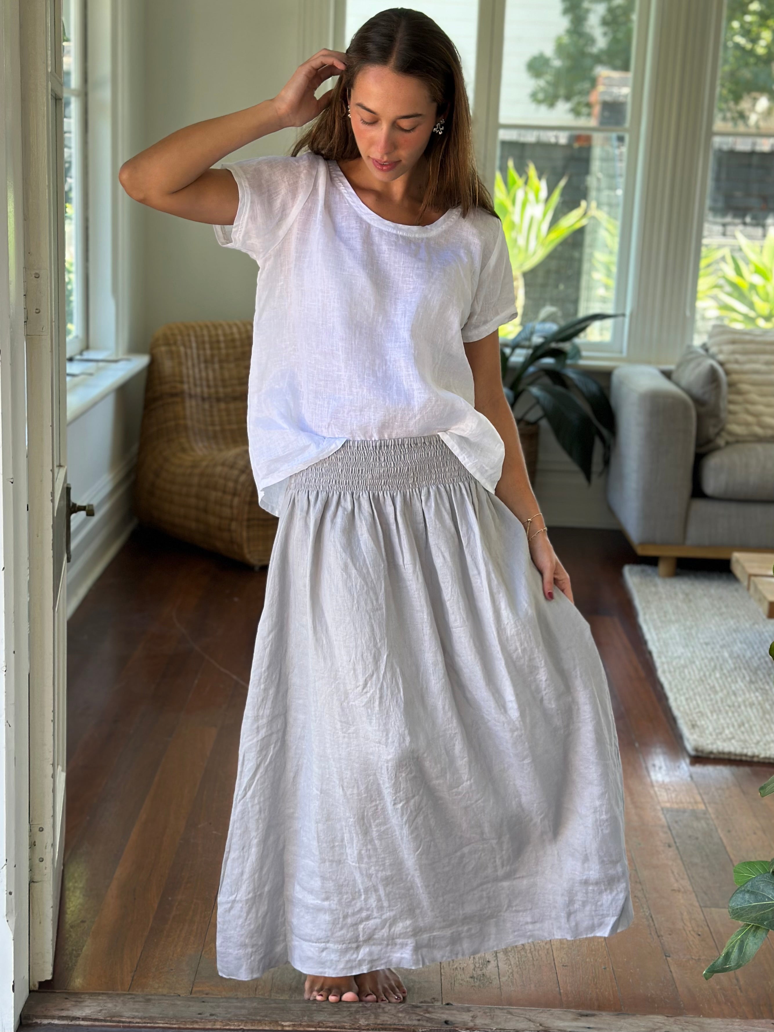 lulu skirt - soft grey linen