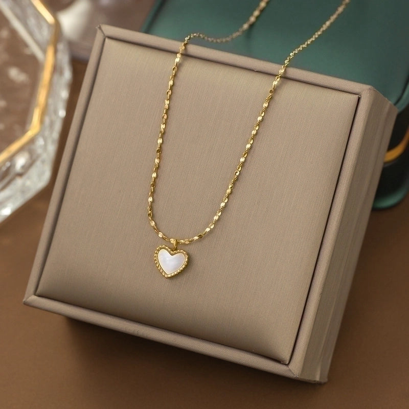 Casual Minimalist Heart Shape Titanium Steel Plating Inlay Pearl Shell Bracelets Earrings Necklace