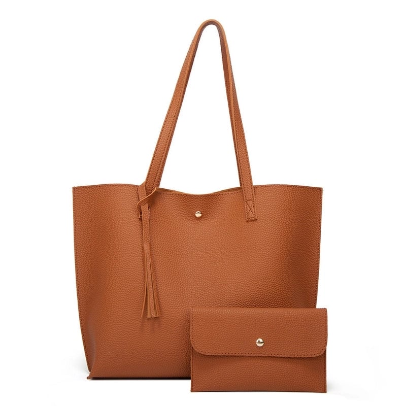 Women's Large Pu Leather Solid Color Basic Classic Style Square Magnetic Buckle Bag Sets Tote Bag