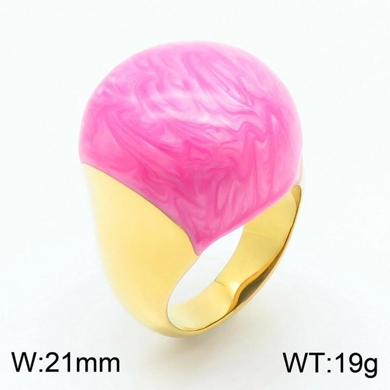 Minimalist Round Titanium Steel 18K Gold Plated Enamel Plating Rings