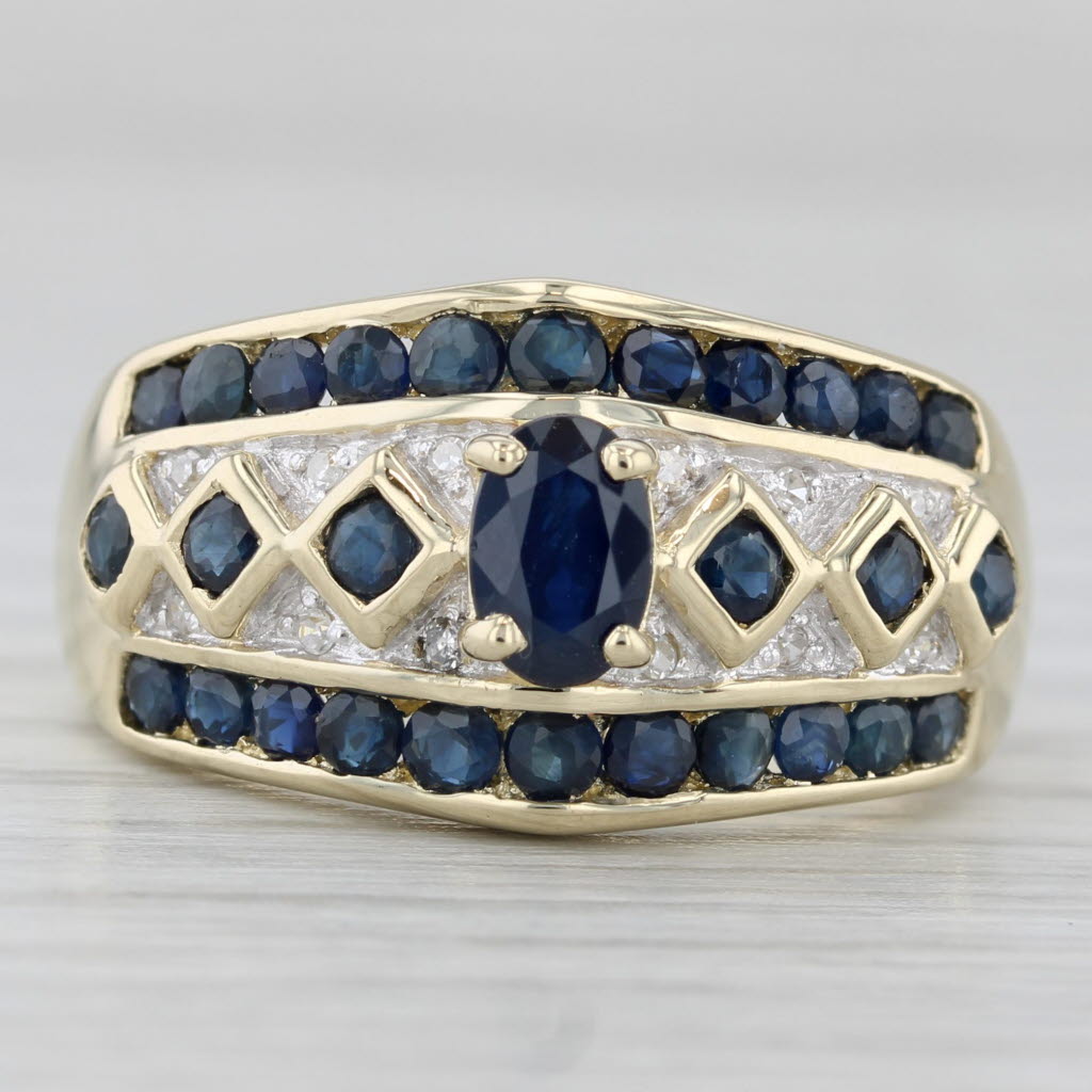 1.70ctw Blue Sapphire Ring 14k Yellow Gold Size 8 Diamond Accents