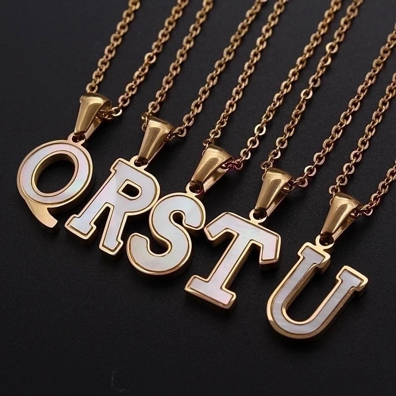 304 Stainless Steel Titanium Steel 18K Gold Plated Minimalist Plating Inlaid Shell Letter Shell
