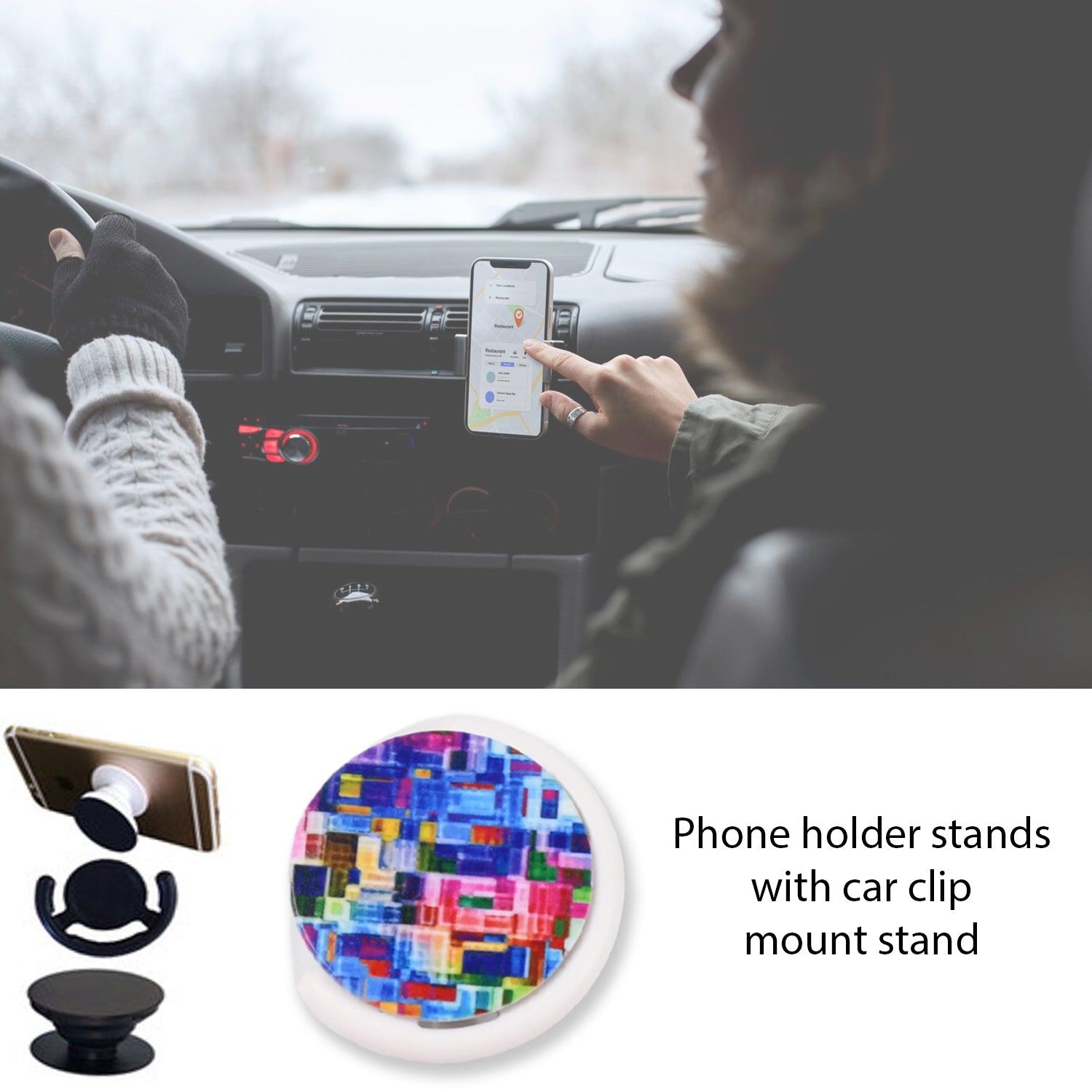 Fashion design pop up mobile phone grip holder smart phone bracket. Phone Stand & Grip with popclip car mount flowers pasley