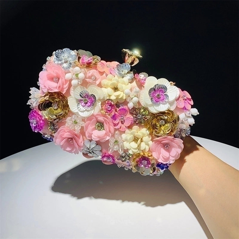 Yellow Blue Black Satin Flower Square Evening Bags