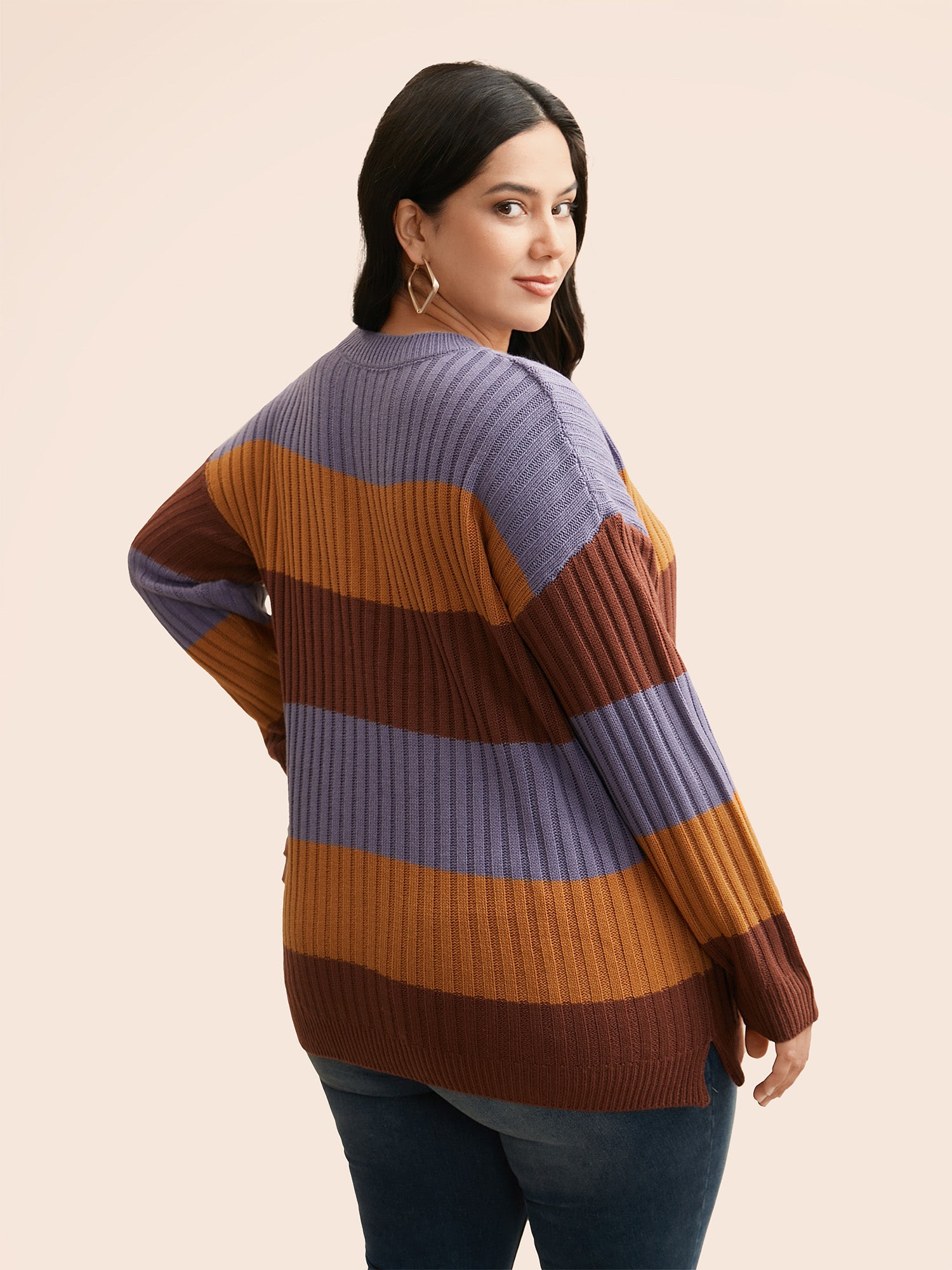 Colorblock Contrast Split Hem Pullover
