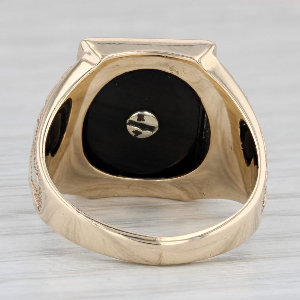 Letter Initial T Onyx Diamond Signet Ring 10k Yellow Gold Ornate Men's Size 9.75