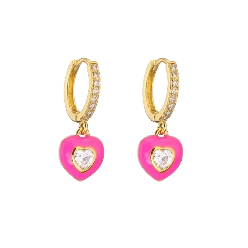 Cute Heart Plating Copper Zircon Copper Earrings