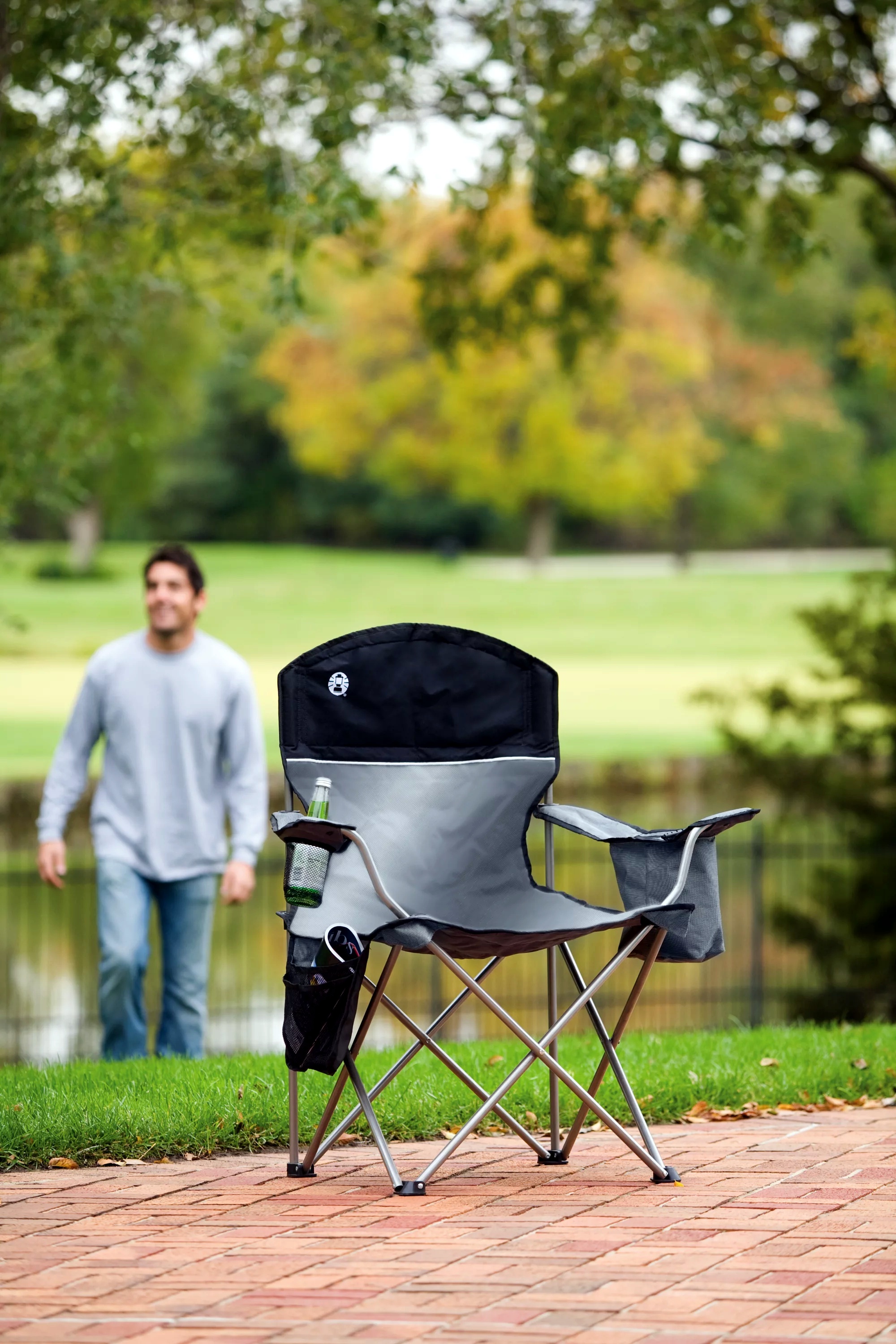 Camping Chair with Built-In 4-Can Cooler, Gray