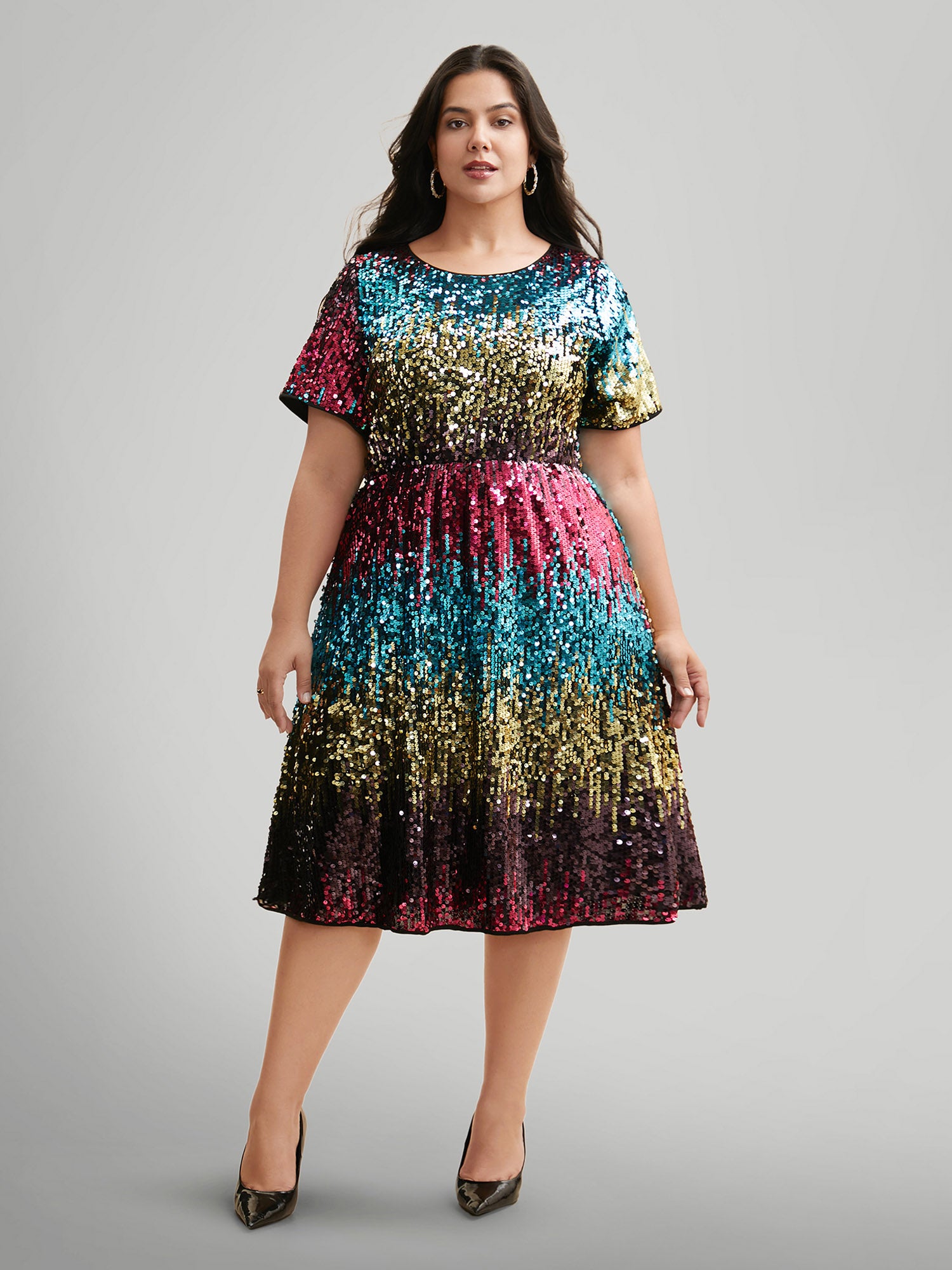 Round Neck Ombre Sequin Dress