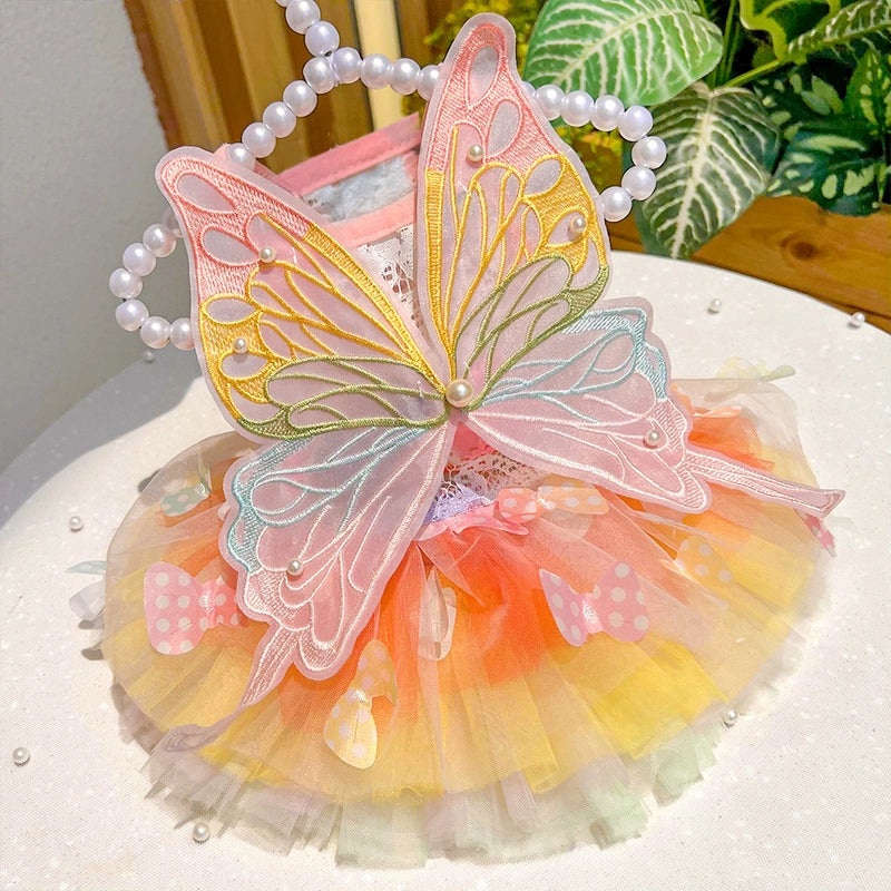 Dog Clothes Summer Thin Cat Princess Dress Rainbow Butterfly Tutu Dress Pet Clothes Dress Supplies