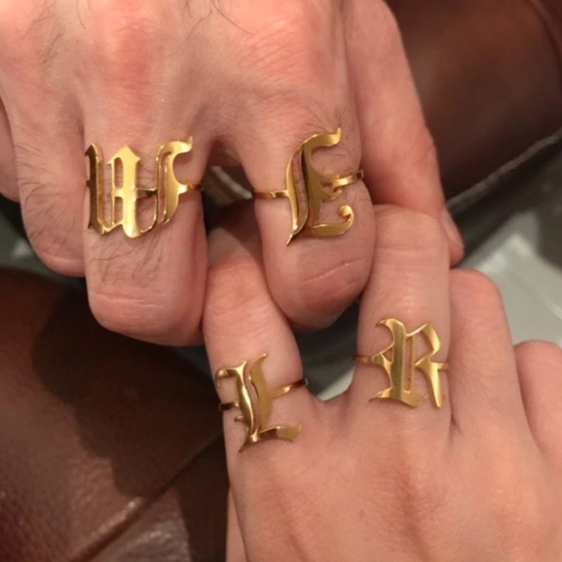 Retro Letter 201 Stainless Steel 18K Gold Plated Rings