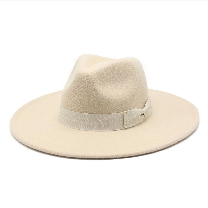 Unisex Basic Vintage Style Solid Color Bowknot Big Eaves Flat Eaves Fedora Hat
