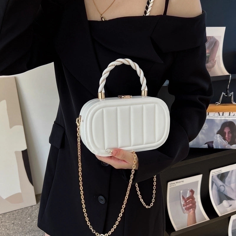 Women's Small Pu Leather Solid Color Elegant Classic Style Square Lock Clasp Shoulder Bag Handbag Crossbody Bag