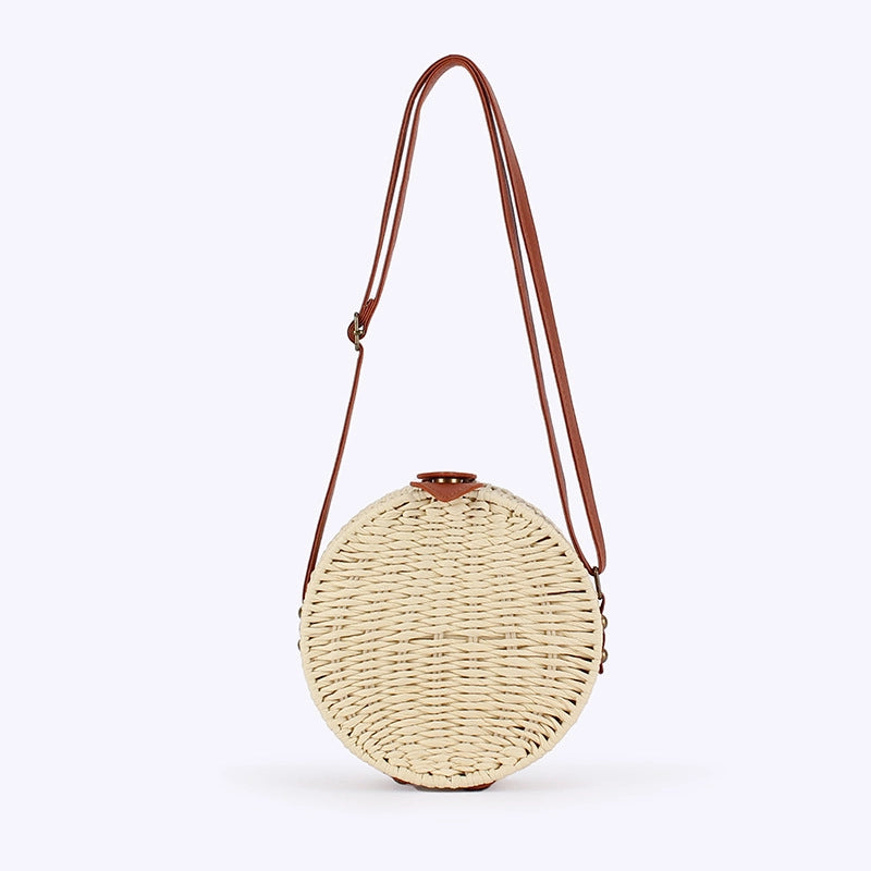 Women's Small Paper Solid Color Elegant Streetwear Weave Round Magnetic Buckle Straw Bag