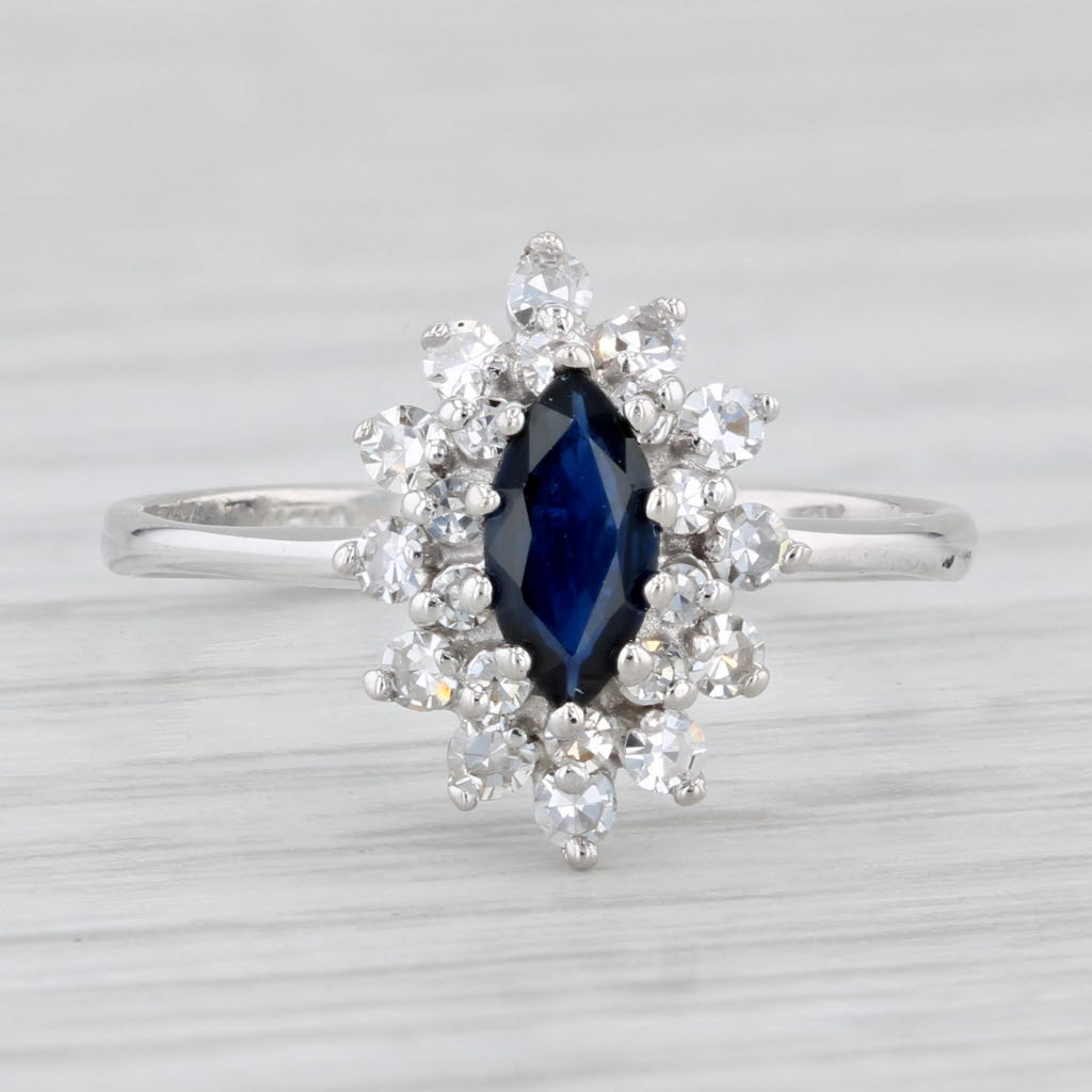0.80ctw Marquise Blue Sapphire Diamond Halo Ring 14k Gold Size 6.5 Engagement