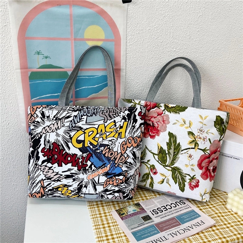 Women's Large Canvas Letter Classic Style Square Zipper Shoulder Bag