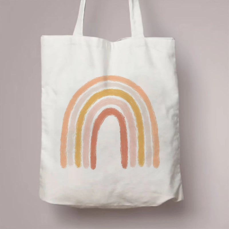 Women's Canvas Rainbow Red Heart Cute Square Open Canvas Bag