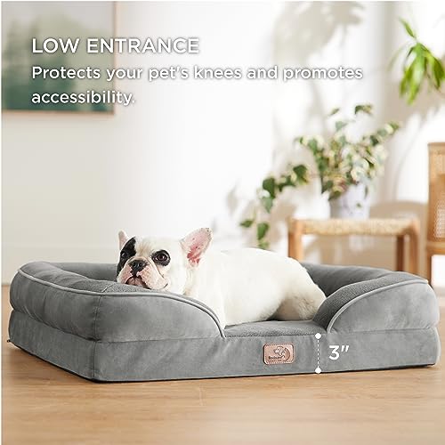 Bedsure Orthopedic Dog Bed for Medium Dogs - Waterproof Dog Sofa Beds Medium. Supportive Foam Pet Couch Bed with Removable Washable Cover. Waterproof Lining and Nonskid Bottom. Grey