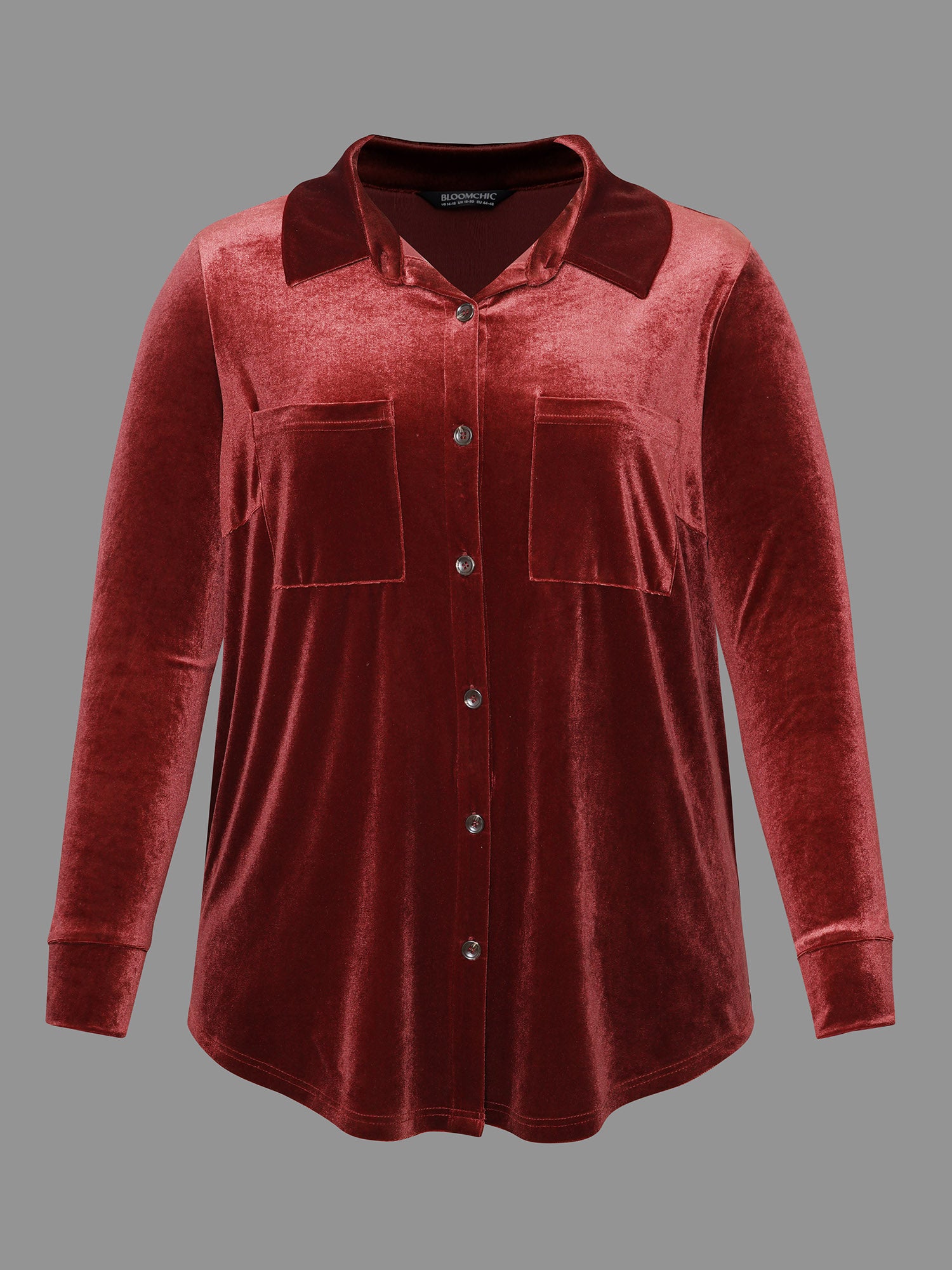 Velvet Curved Hem Gathered Shirt