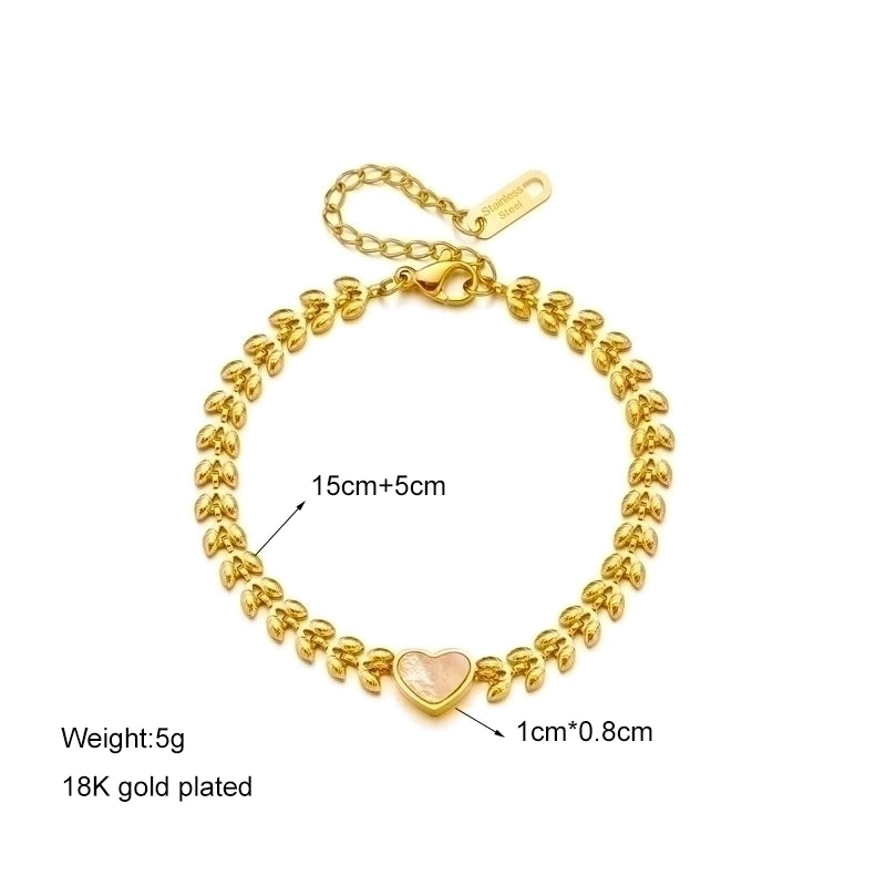 Retro Heart Shape Titanium Steel Gold Plated Shell Bracelets 1 Piece