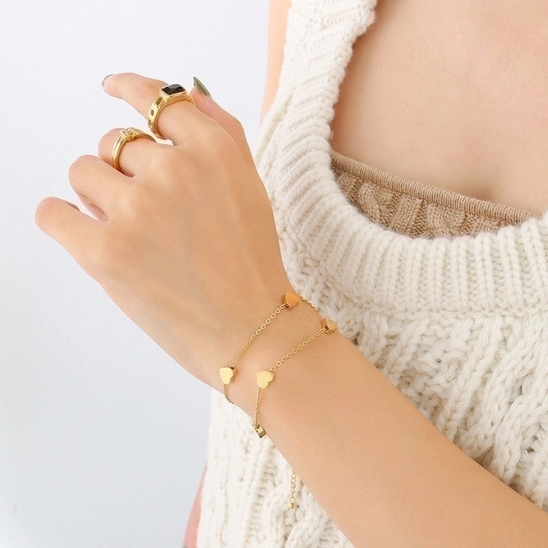 Fashion Heart 304 Stainless Steel 18K Gold Plated No Inlaid Bracelets In Bulk