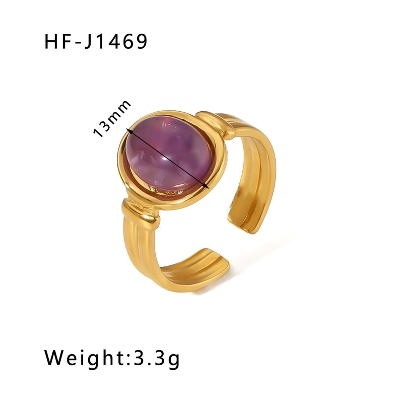 Stainless Steel 18K Gold Plated Basic Vintage Style Plating Inlay Round Natural Stone Open Rings