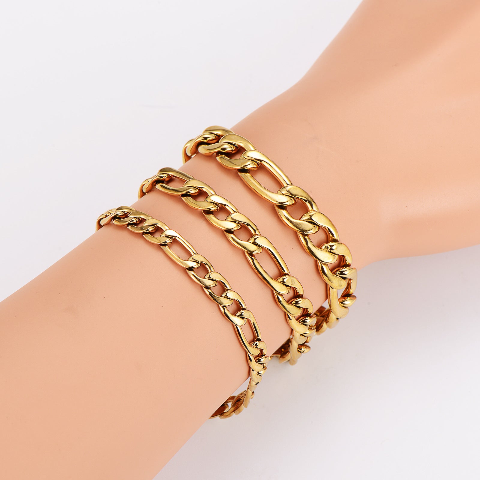 Aml Hot Item 3: 1Nk Punk Cuban Chain Bracelet Men'S And Women'S Stainless Steel Simple Basic Figaro Chain Beads