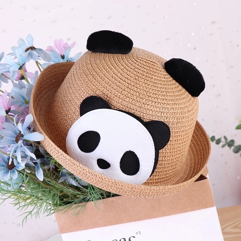 Women's Cute Minimalist Panda Crimping Straw Hat