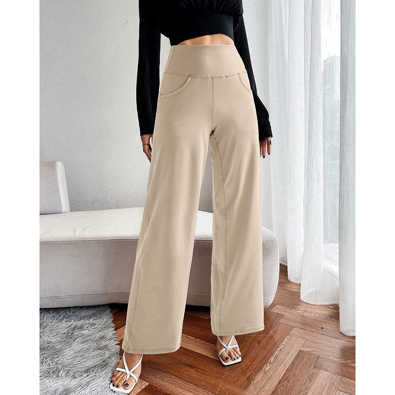 Women Wide Leg Yoga Pants High Waist Stretch Workout Sweatpants With Pockets Casual Straight Leg Pants