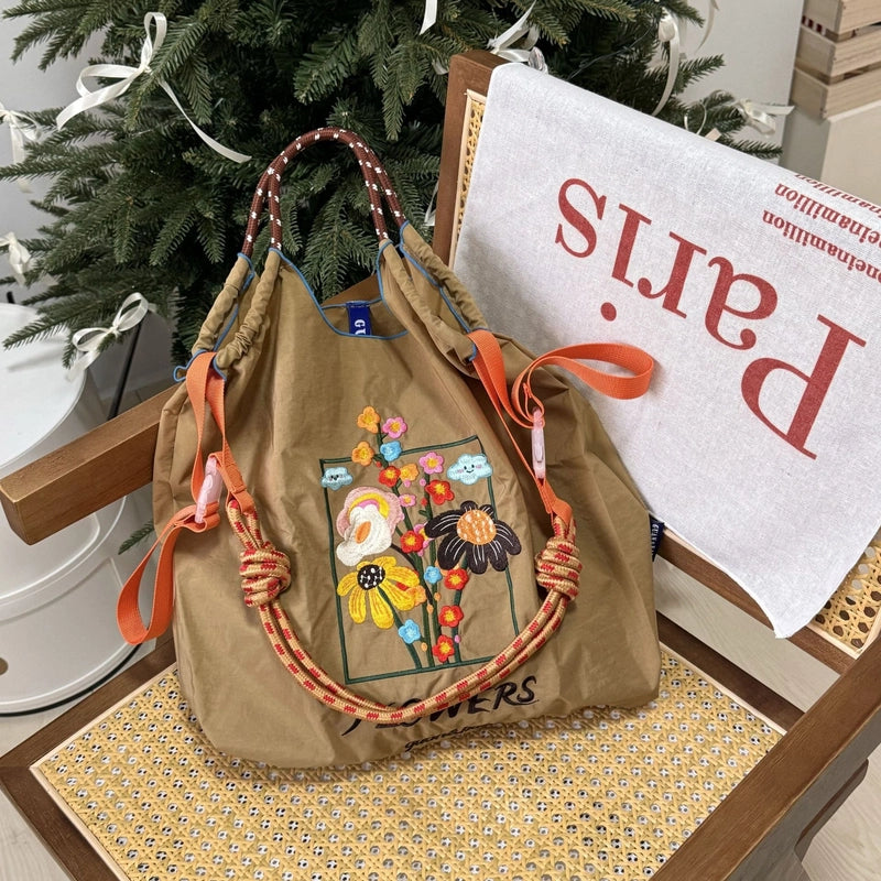 Women's Medium Nylon Color Block Vintage Style Classic Style Square Open Handbag