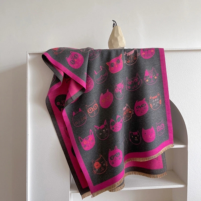 Women's Casual Cute Preppy Style Cat Imitation Cashmere Polyester Printing And Dyeing Printing Dyeing Scarf Shawl
