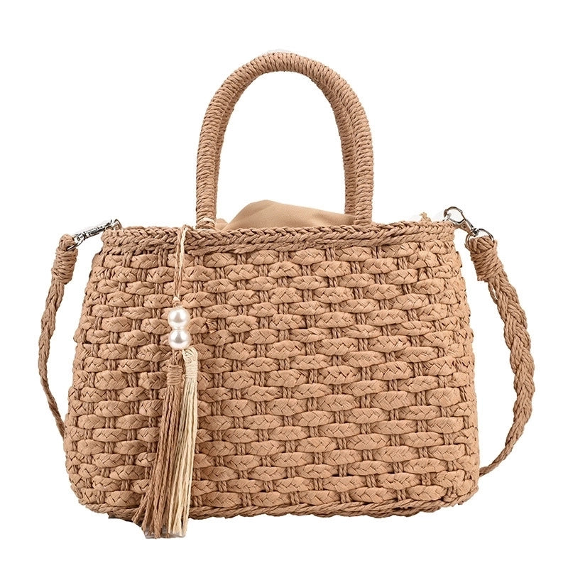 Women's Medium Straw Solid Color Streetwear Square String Shoulder Bag Handbag Crossbody Bag