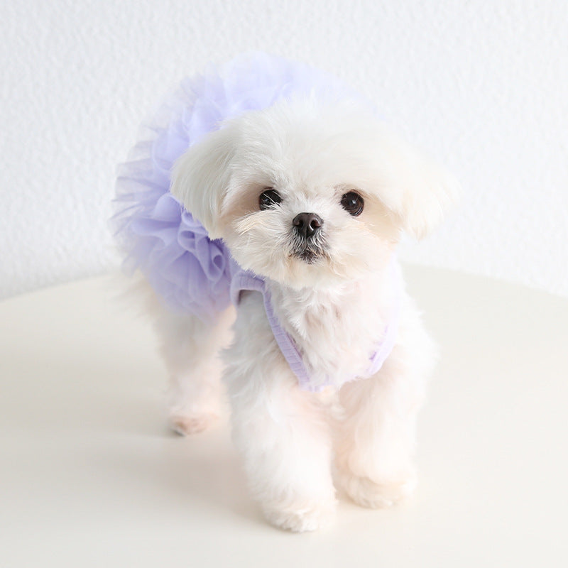 Cotton Solid Color Dog Cat Lace Dress