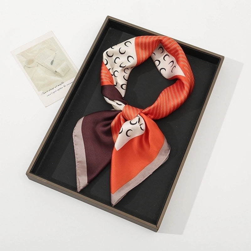 Women's Pastoral Minimalist Moon Tree Satin Printing Silk Scarf Bandanas