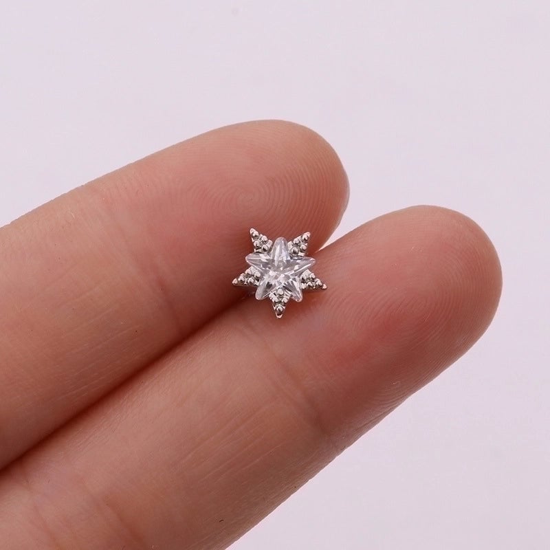 5 Pieces Ear Cartilage Rings & Studs Snowflake Copper Inlaid Shell