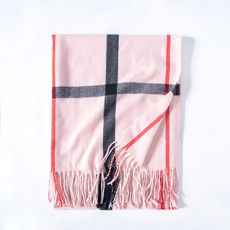 Unisex Streetwear Lattice Imitation Cashmere Tassel Winter Scarves