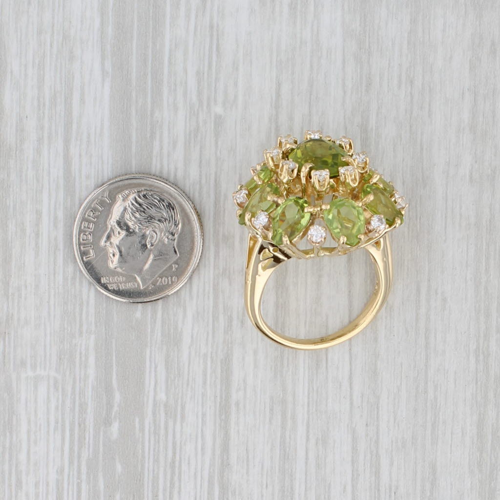 9.79ctw Peridot Diamond Cocktail Ring 18k Yellow Gold Size 5.5