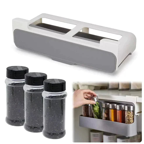 Kitchen Under-Shelf Drawer Spice Rack With 6 Seasoning Bottles. Under Shelf Spice Rack