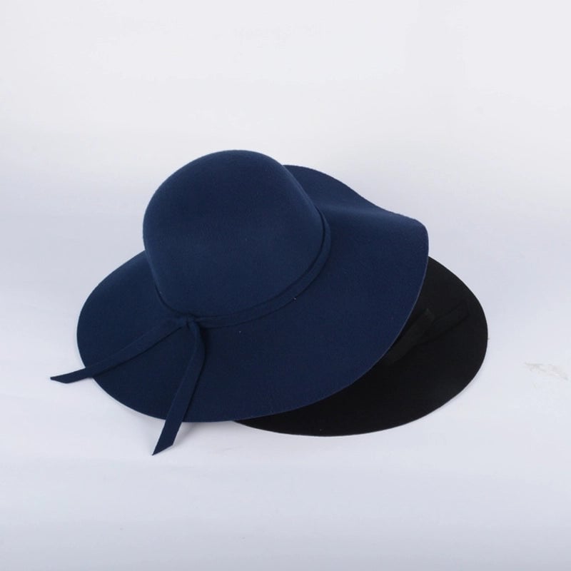 Black Retro Big Brim Hat Woolen Hat Female Autumn And Winter Trendy Casual Dome Top Hat Female