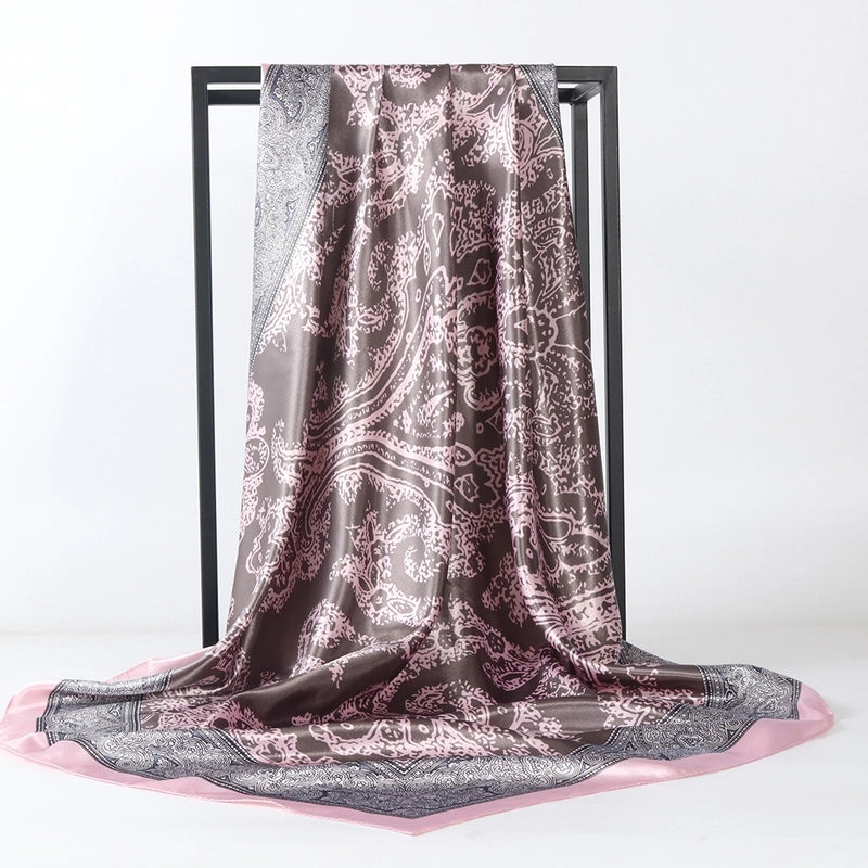 Women's Elegant Retro Rose Flower Polyester Printing Silk Scarf