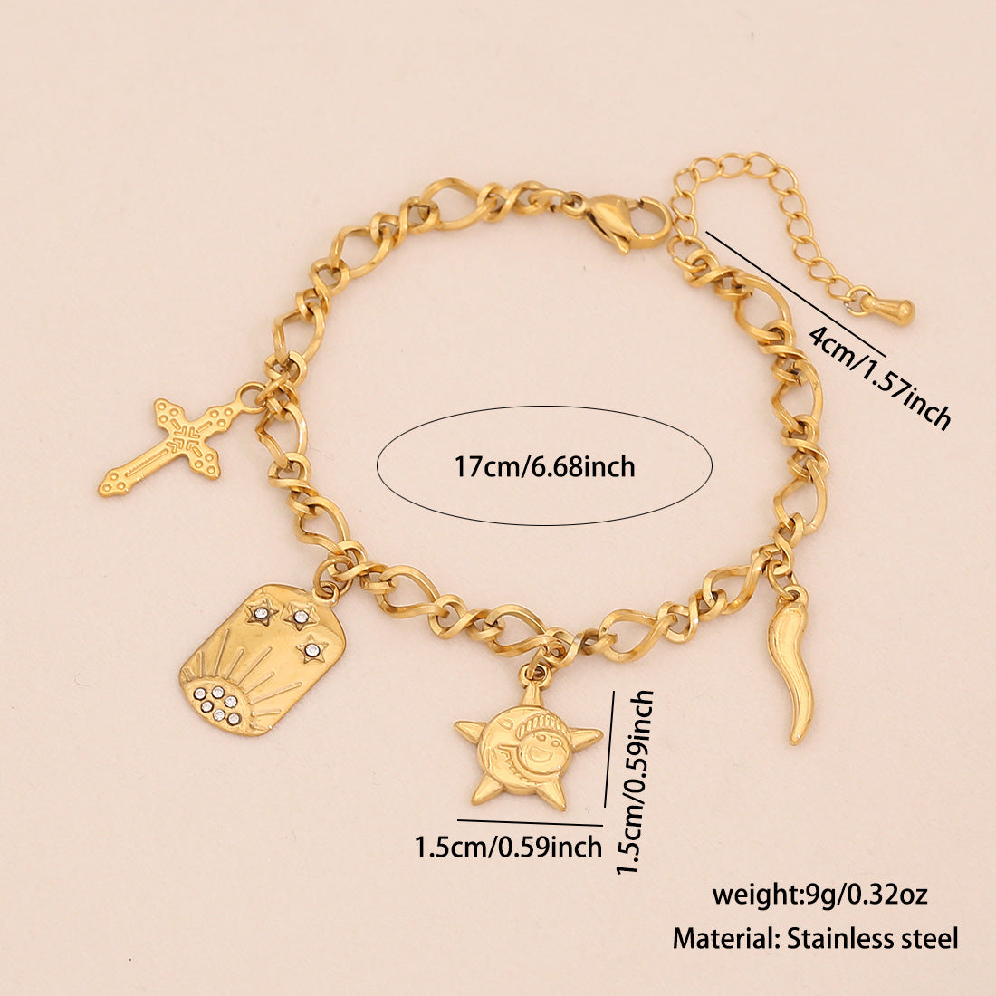 Geometric Metal Bracelet Star Moon Stainless Steel Jewelry B641
