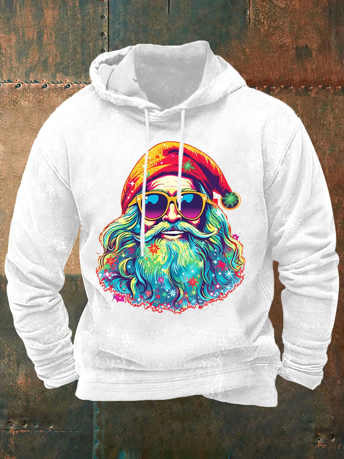 Men's Christmas Hippie Santa Print Casual Hoodie