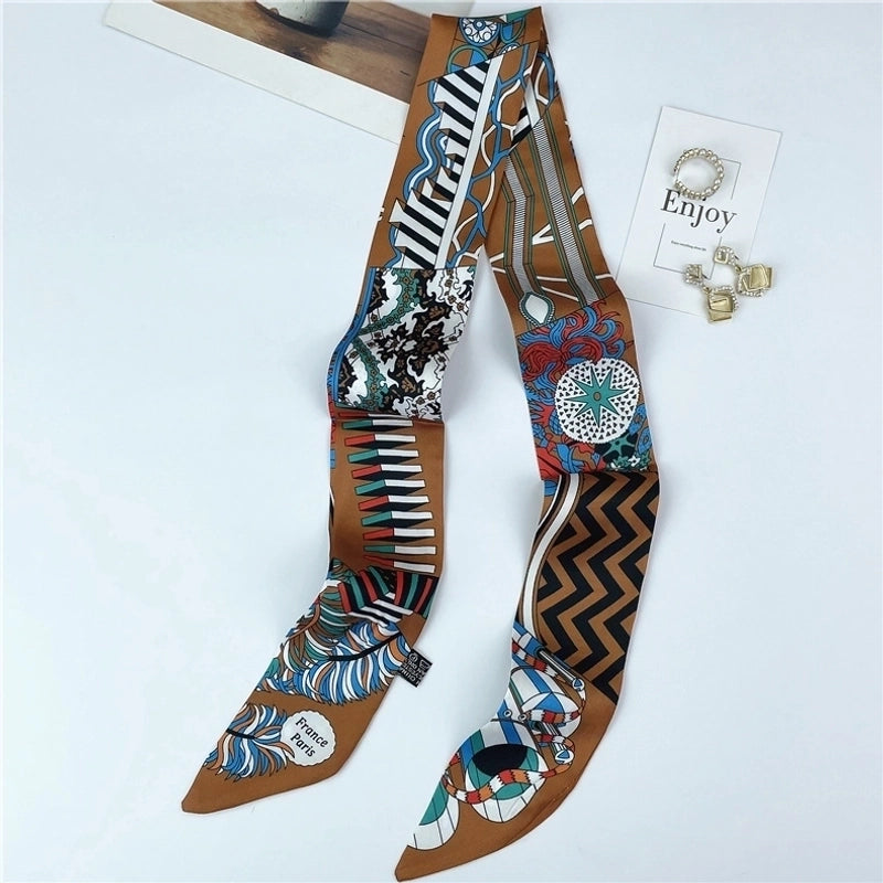 Women's Ethnic Style Letter Plant Imitated Silk Printing Silk Scarf