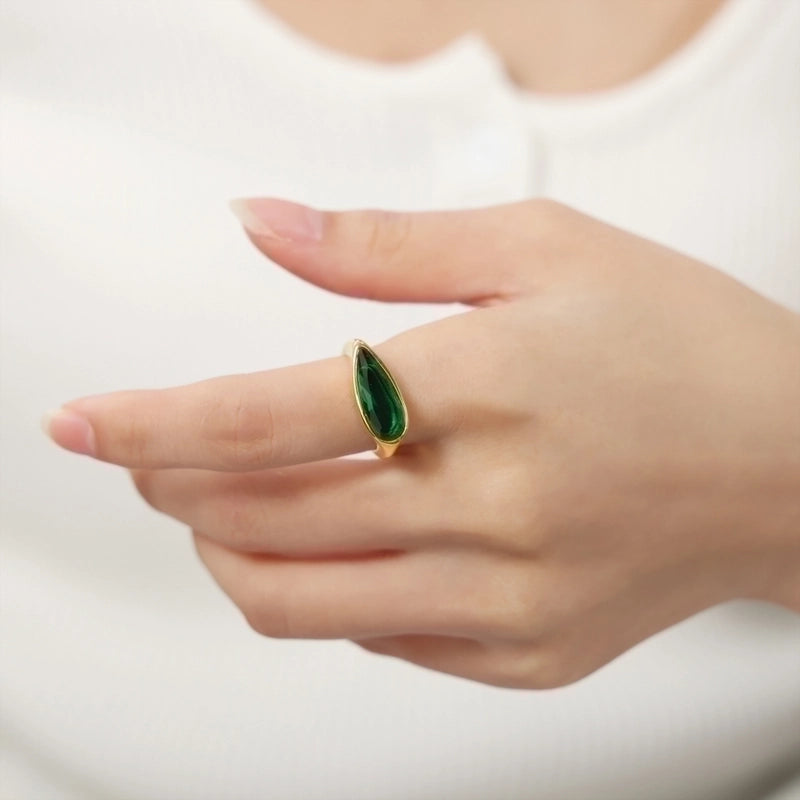 Casual Glam Minimalist Geometric Glass Titanium Steel Glass 18K Gold Plated Plating Inlay Rings