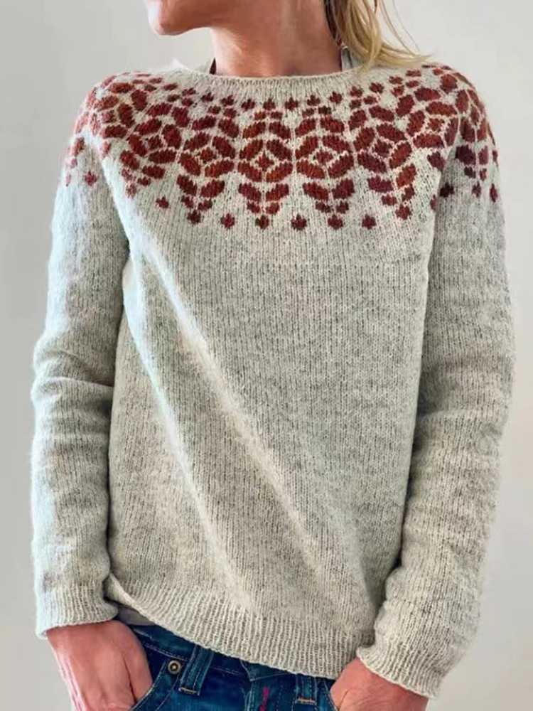 Fairman Island Jacquard Long Sleeve Crew Neck Sweater